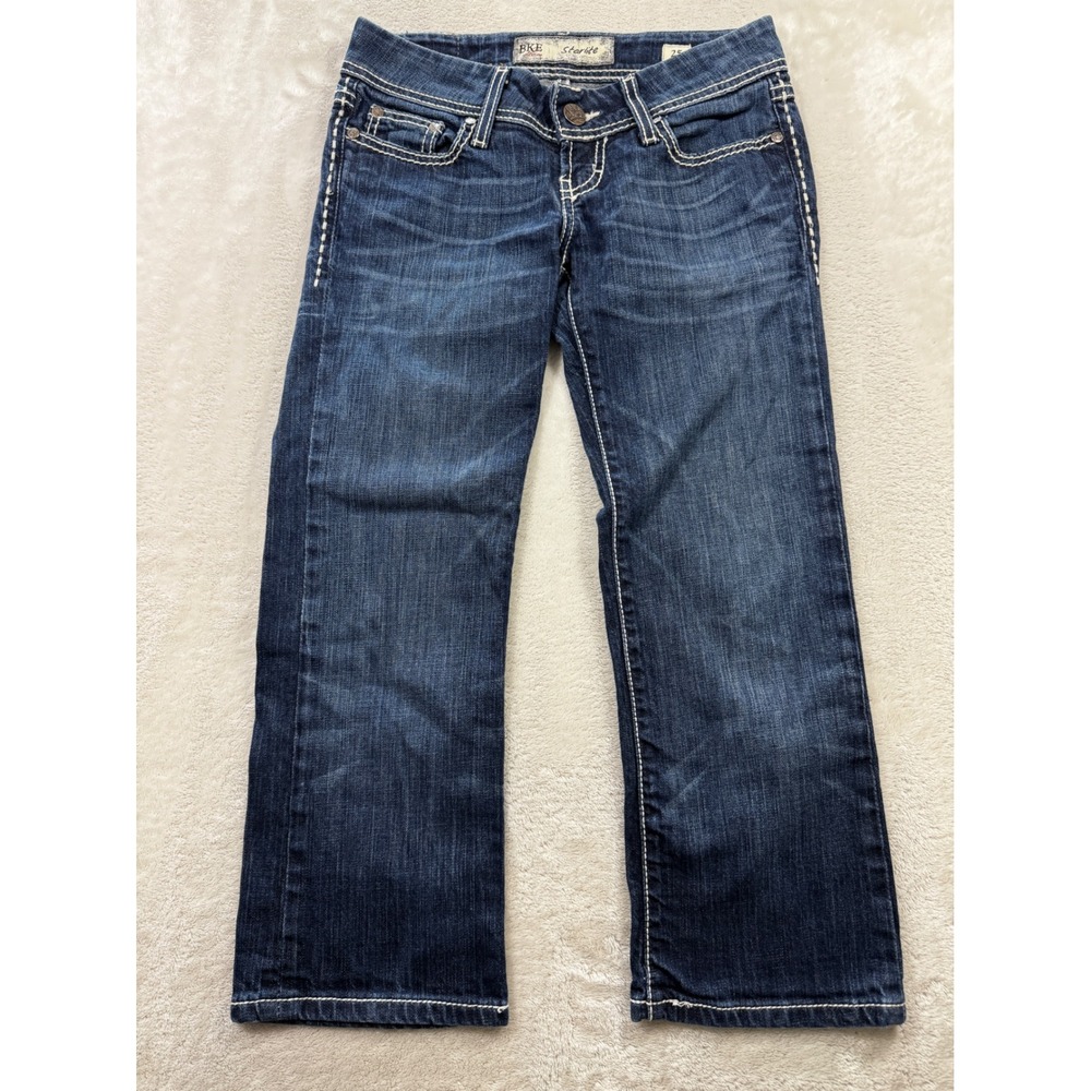 BKE Womens Starlite Crop Studded Distressed Blue Jeans 25 Meas: 27x22.5